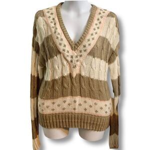 NWT Vintage V-neck Cable Knit Oversized Sweater Size Small Pullover Casual Fall